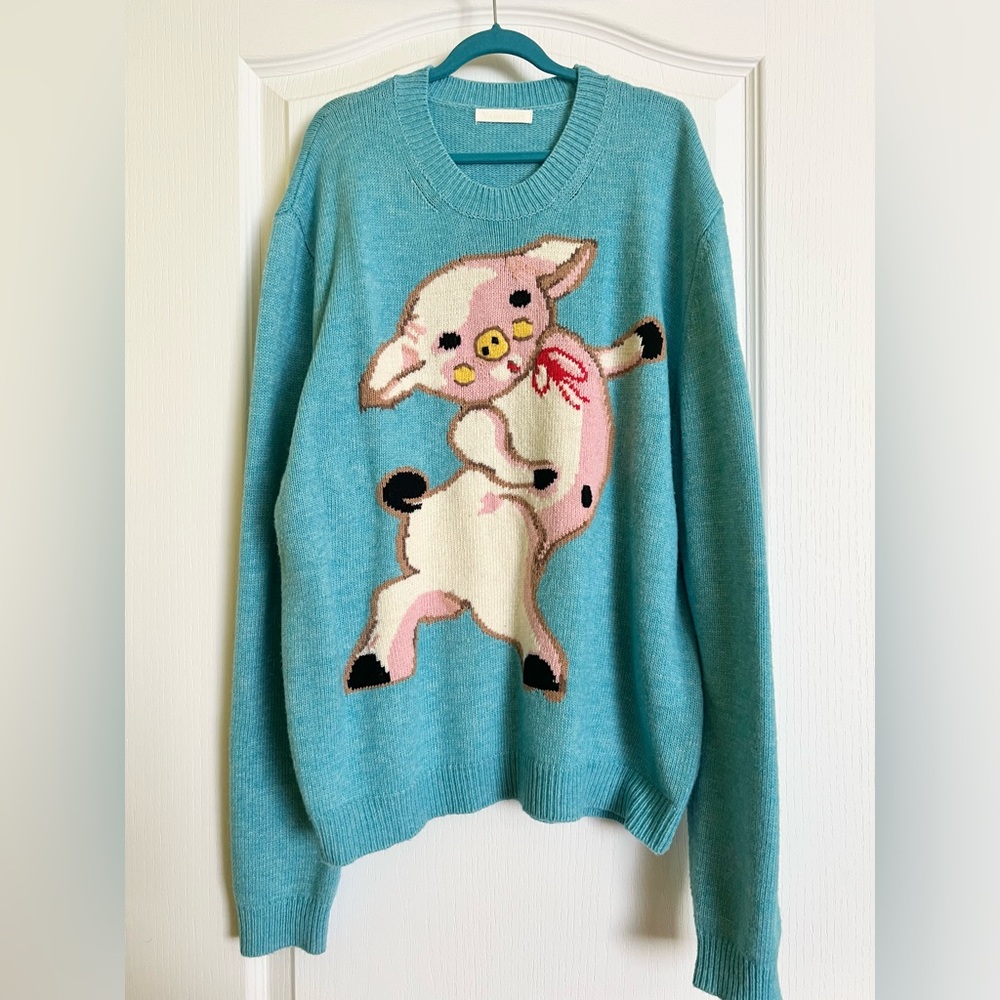 🩵 Teal blue Sweater with super cute piggy Design